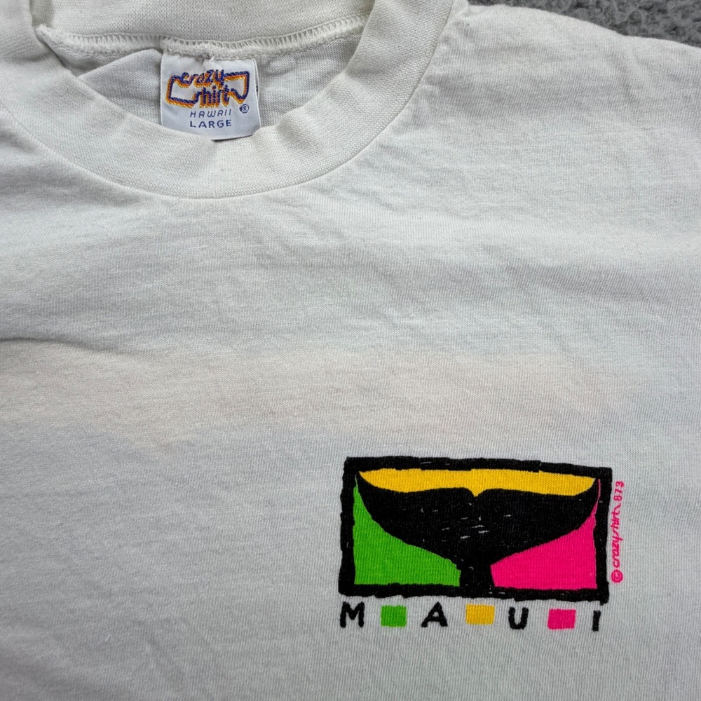 Vintage Crazy Shirt Hawaii Maui Whale Tail T-Shirt White Large Made in USA 80s